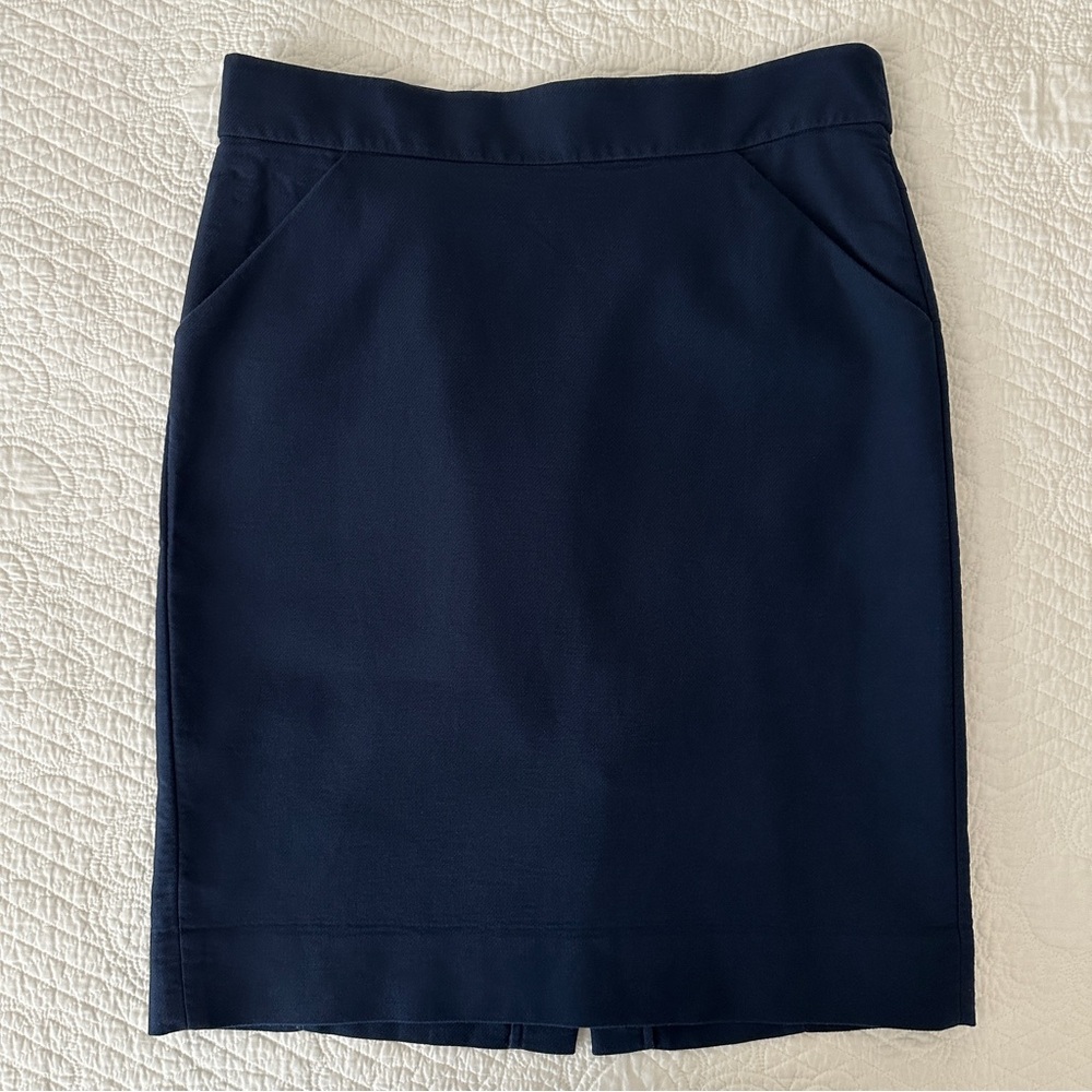 J.Crew Factory Navy Blue The Pencil Skirt Double-Serge Cotton Size 10